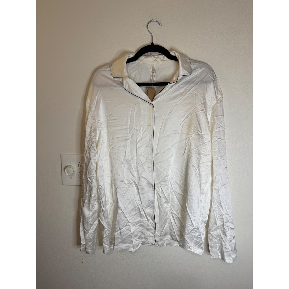 Skims Ivory Silk Button Up Pajama Top NWT